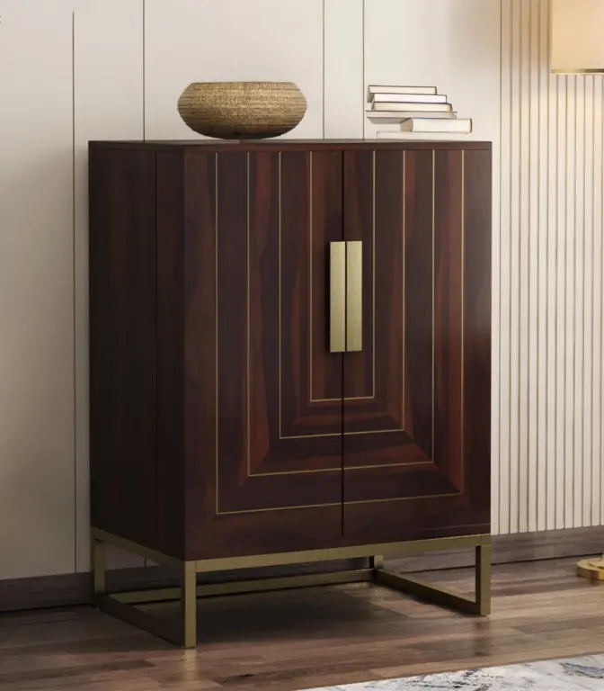 Vailyton Sheesham Wood Bar Cabinet (Walnut Finish)