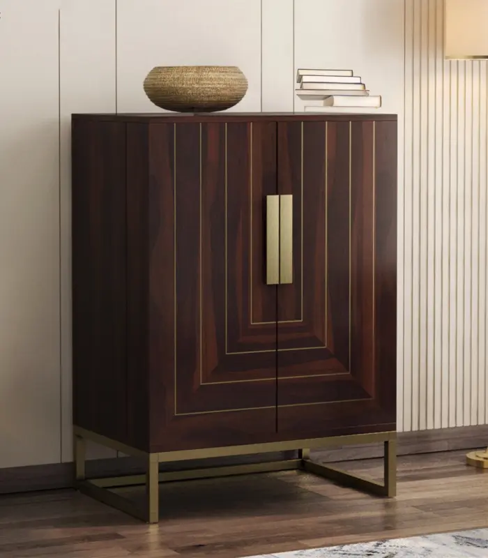 Vailyton Sheesham Wood Bar Cabinet (Walnut Finish)