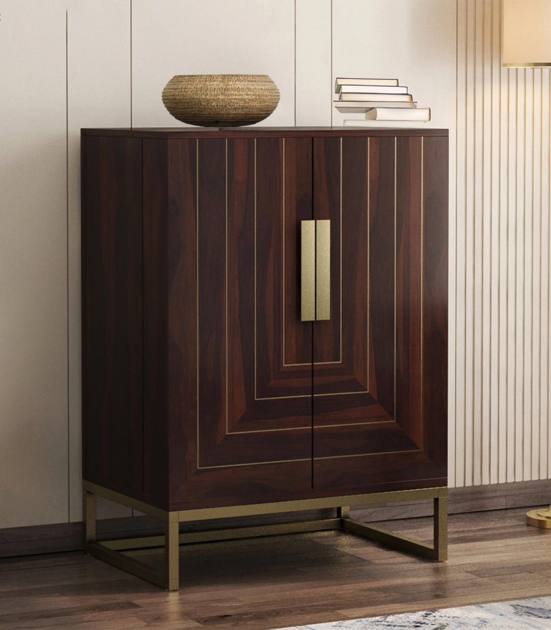Vailyton Sheesham Wood Bar Cabinet (Walnut Finish)
