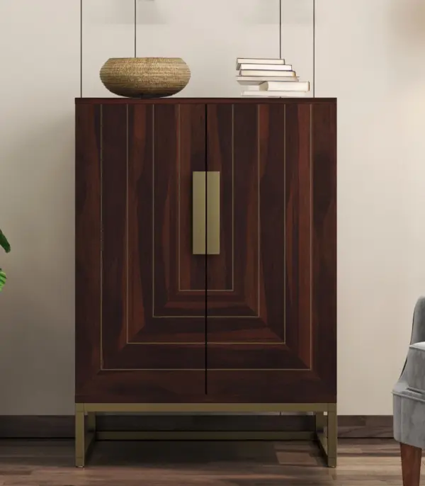 Vailyton Sheesham Wood Bar Cabinet (Walnut Finish)