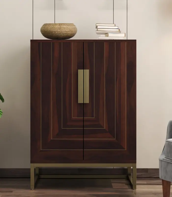 Vailyton Sheesham Wood Bar Cabinet (Walnut Finish)