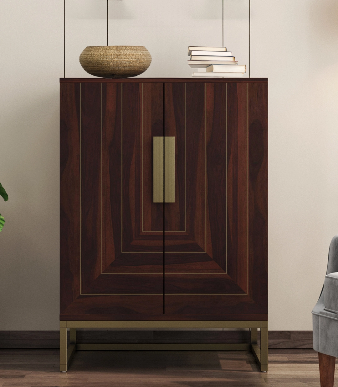 Vailyton Sheesham Wood Bar Cabinet (Walnut Finish)