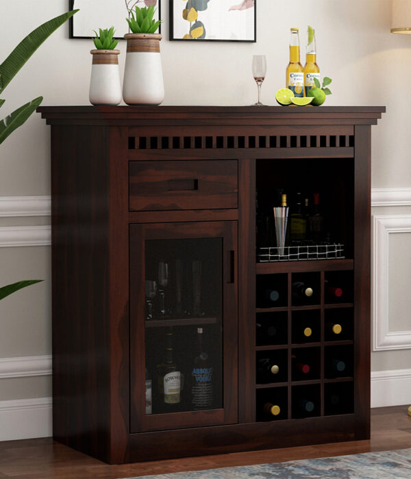 Arolph Sheesham Wood Small Bar Cabinet (Walnut Finish)