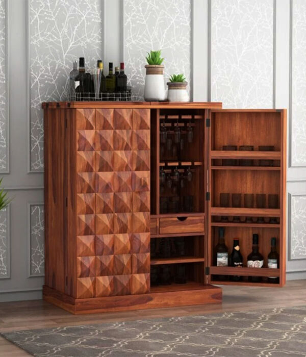 Eurico Sheesham Wood Bar Cabinet (Honey Finish)