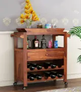 Kaasper Sheesham Wood Bar Trolley (Honey Finish)