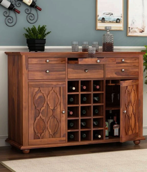 Contena Sheesham Wood Bar Cabinet (Honey Finish)