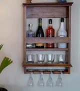 Alford Mango Wood Wine Rack with Glass Holder (Dark Finish)