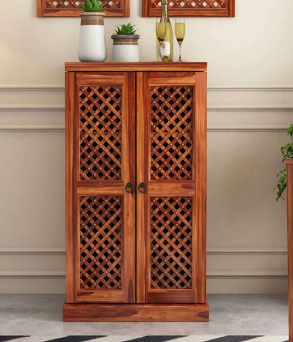 Paivelin Sheesham Wood Bar Cabinet (Honey Finish)