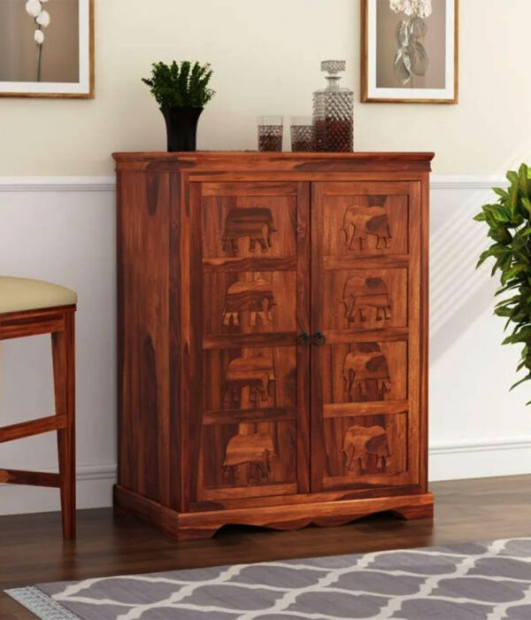 Ambross Sheesham Wood Bar Cabinet (Honey Finish)