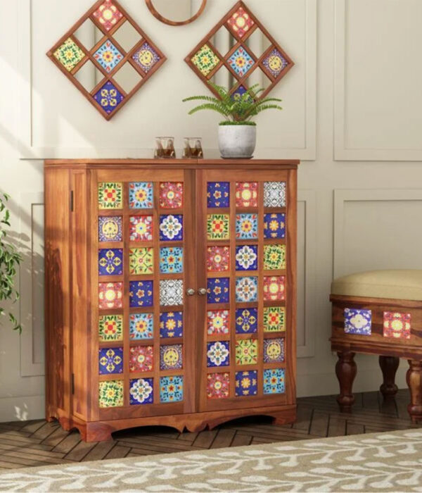 Roko Solid Sheesham Wood Bar Cabinet (Honey Finish)