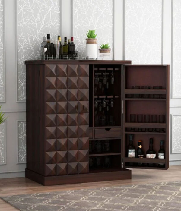 Eurico Sheesham Wood Bar Cabinet (Walnut Finish)