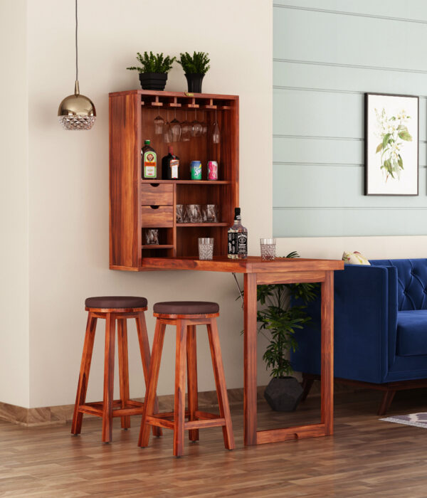 Hulger Sheesham Wood Wall Mounted Bar Cabinet (Honey Finish)