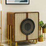 Arista Sheesham Wood Bar Cabinet with Cane (Honey Finish) - Image 2