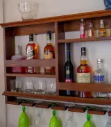 Wolly Mango Wood Wall Hanging Wine Rack with Glass Holder (Brown Finish) - Image 2
