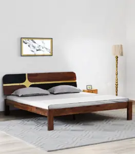 Alamod Sheesham Wood Queen Size Bed without Storage (Teak Finish)