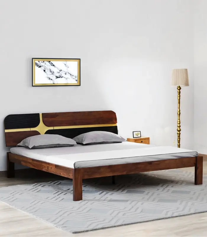 Alamod Sheesham Wood Queen Size Bed without Storage (Teak Finish)