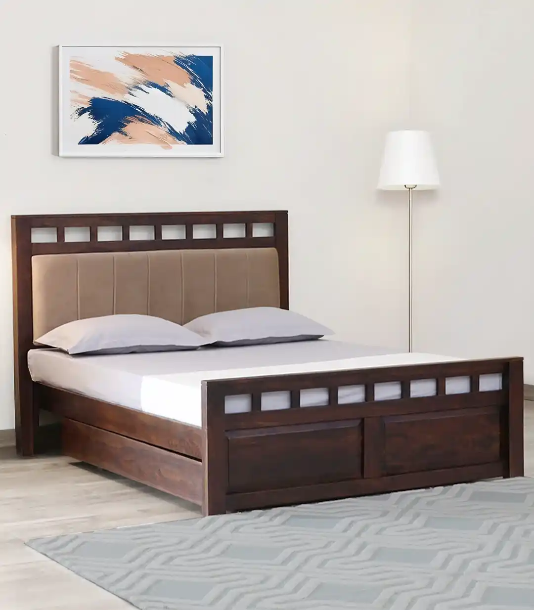 Alyano Sheesham Wood Queen Size Bed with Drawer Storage (Teak Finish) 1 Alyano Sheesham Wood Queen Size Bed with Drawer Storage (Teak Finish)