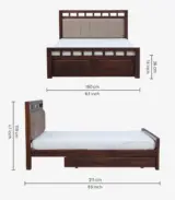 Alyano Sheesham Wood Queen Size Bed with Drawer Storage (Teak Finish)