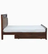 Alyano Sheesham Wood Queen Size Bed with Drawer Storage (Teak Finish)