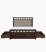 Alyano Sheesham Wood Queen Size Bed with Drawer Storage (Teak Finish)