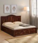 Amalfy Sheesham Wood Queen Size Bed with Box Storage (Teak Finish)