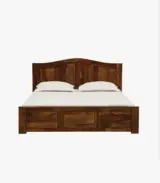 Amalfy Sheesham Wood Queen Size Bed with Box Storage (Teak Finish)