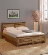 Arabel Sheesham Wood Queen Size Bed with Drawer Storage (Rustic Teak Finish)