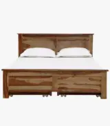 Arabel Sheesham Wood Queen Size Bed with Drawer Storage (Rustic Teak Finish)