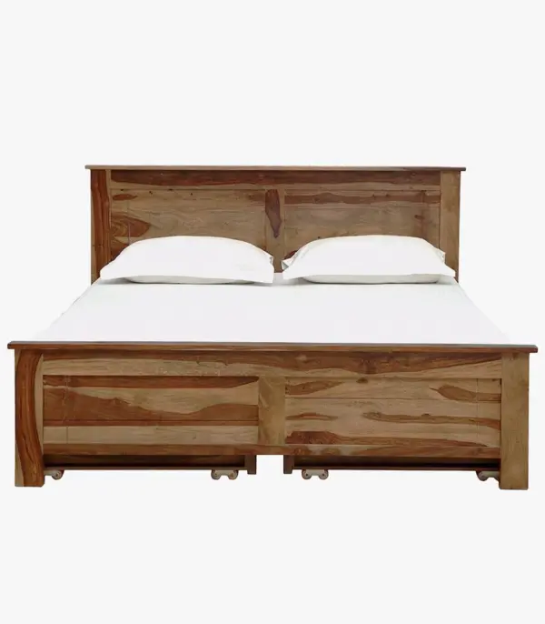 Arabel Sheesham Wood Queen Size Bed with Drawer Storage (Rustic Teak Finish)