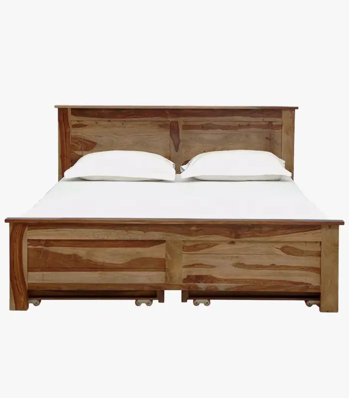 Arabel Sheesham Wood Queen Size Bed with Drawer Storage (Rustic Teak Finish)