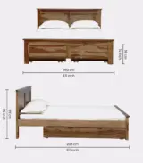 Arabel Sheesham Wood Queen Size Bed with Drawer Storage (Rustic Teak Finish)