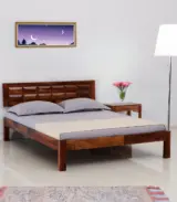 Arcamia Sheesham Wood Queen Size Bed without Storage (Teak Finish)