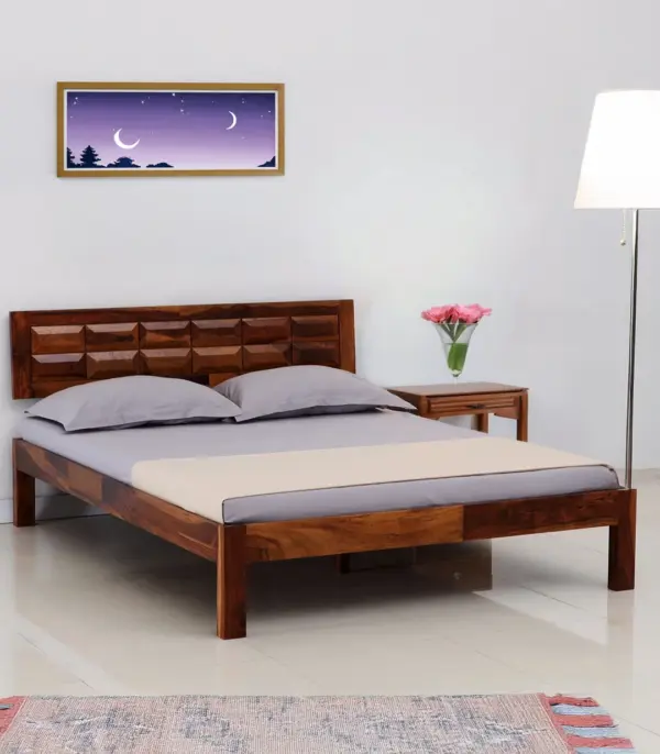 Arcamia Sheesham Wood Queen Size Bed without Storage (Teak Finish)