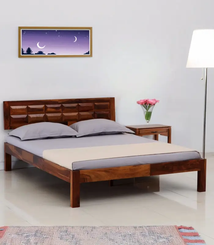 Arcamia Sheesham Wood Queen Size Bed without Storage (Teak Finish)