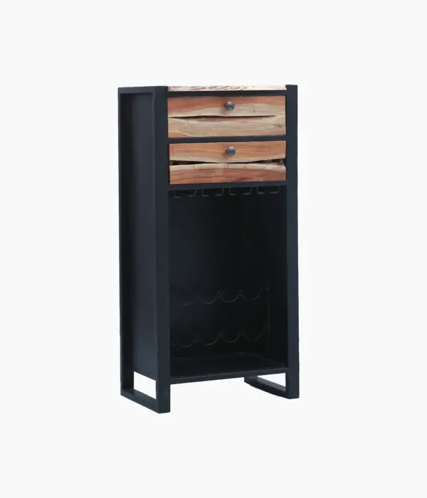 Ayon Mango Wood 2 Drawer Storage Wine Rack (Black Finish)