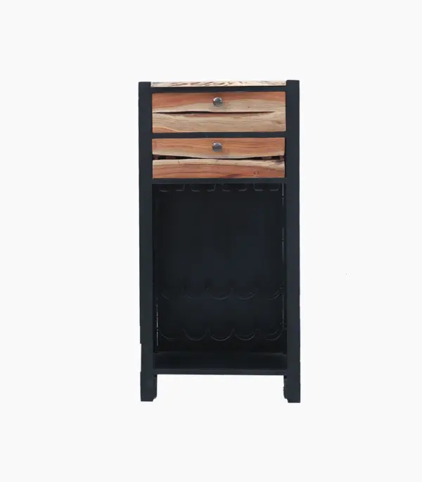 Ayon Mango Wood 2 Drawer Storage Wine Rack (Black Finish)
