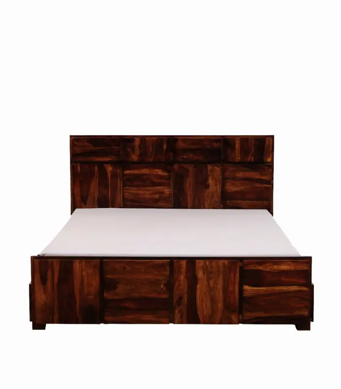 Berang Sheesham Wood Queen Size Bed with Drawer Storage (Teak Finish)