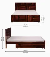 Berang Sheesham Wood Queen Size Bed with Drawer Storage (Teak Finish)