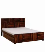 Berang Sheesham Wood Queen Size Bed with Drawer Storage (Teak Finish)