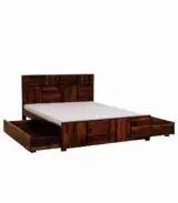 Berang Sheesham Wood Queen Size Bed with Drawer Storage (Teak Finish)