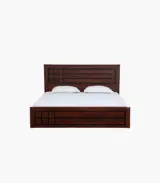 Boton Sheesham Wood Queen Size Bed with Hydraulic Box Storage (Teak Finish)