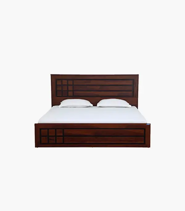 Boton Sheesham Wood Queen Size Bed with Hydraulic Box Storage (Teak Finish)