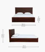Boton Sheesham Wood Queen Size Bed with Hydraulic Box Storage (Teak Finish)