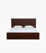 Boton Sheesham Wood Queen Size Bed with Hydraulic Box Storage (Teak Finish)