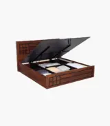 Boton Sheesham Wood Queen Size Bed with Hydraulic Box Storage (Teak Finish)
