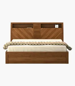 Casmo Sheesham Wood Queen Size Bed with Hydraulic Box Storage (Teak Finish)