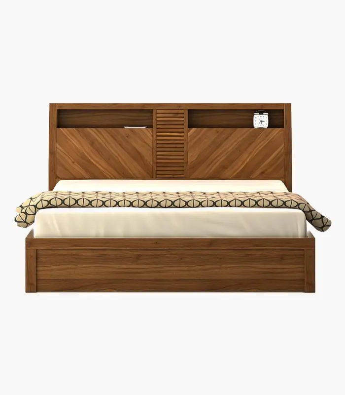 Casmo Sheesham Wood Queen Size Bed with Hydraulic Box Storage (Teak Finish)