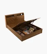 Casmo Sheesham Wood Queen Size Bed with Hydraulic Box Storage (Teak Finish)