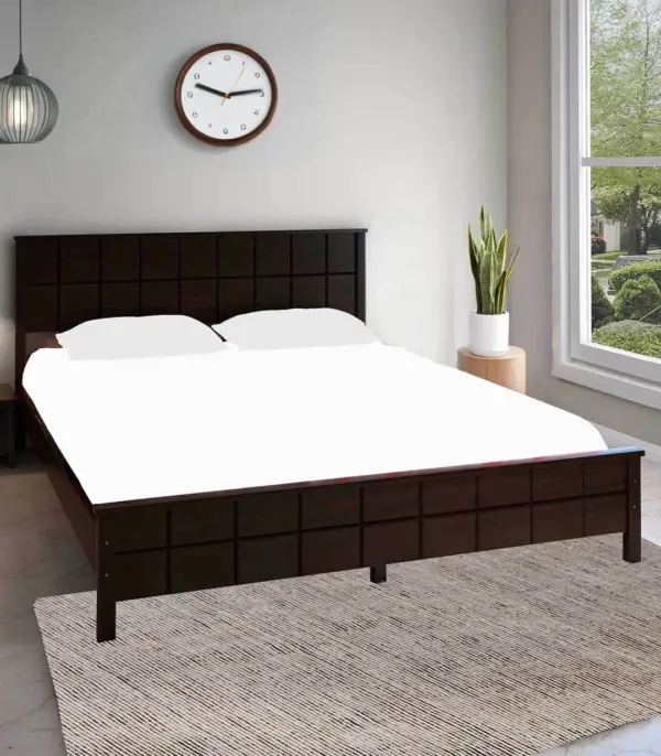 Cypher Solid Wood Queen Size Bed without Storage (Black Finish)