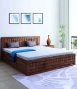 Droamer Sheesham Wood Queen Size Bed with Drawer Storage (Teak Finish)